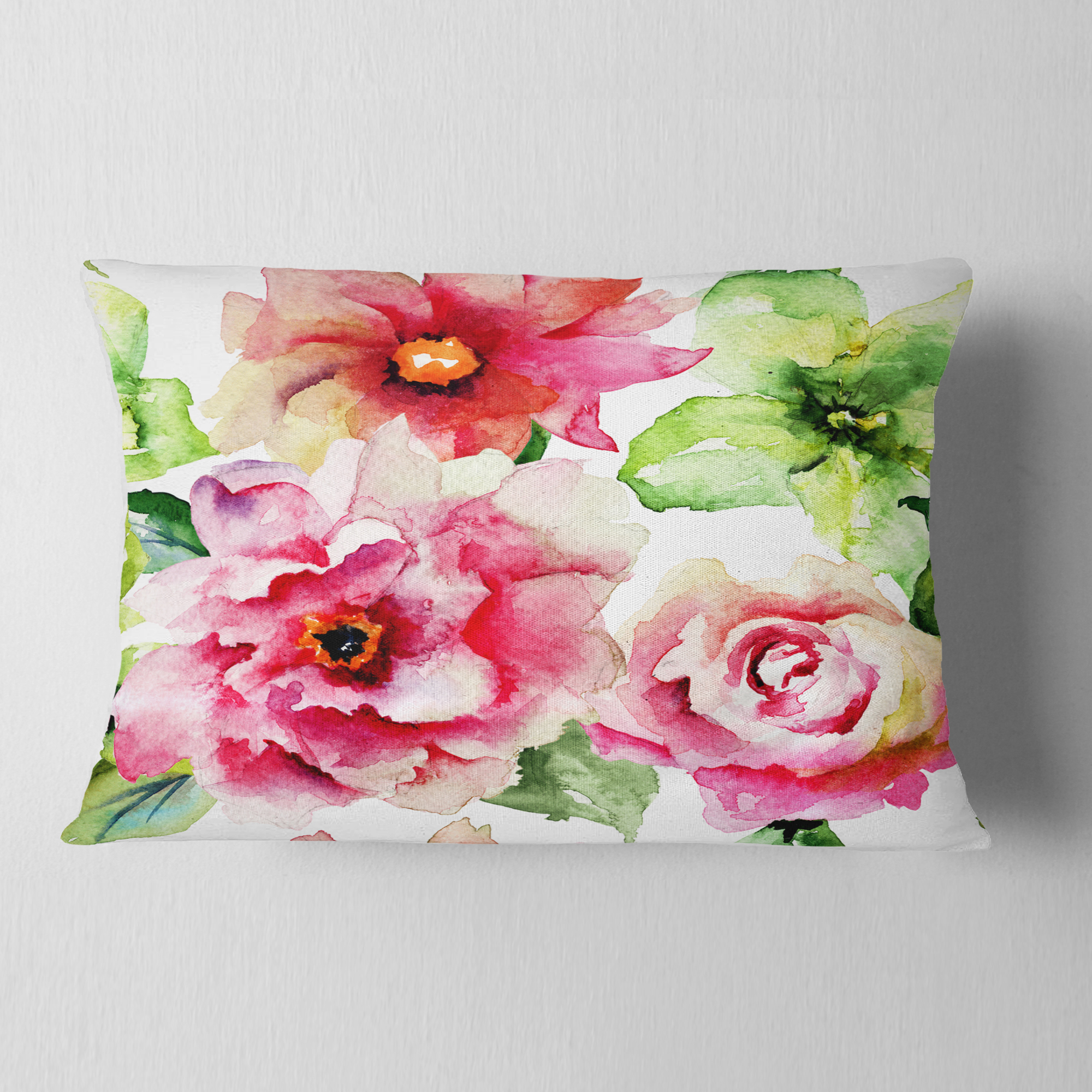 Designart Roses and Gerber Flowers Watercolor - Floral Throw Pillow - 12x20