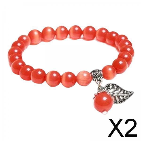 2x Pulsera de ópalo para Mujer, , Cuentas , Pulsera con Colgante de Hoja, Regalo de Joyería, Pulseras de 2 piezas