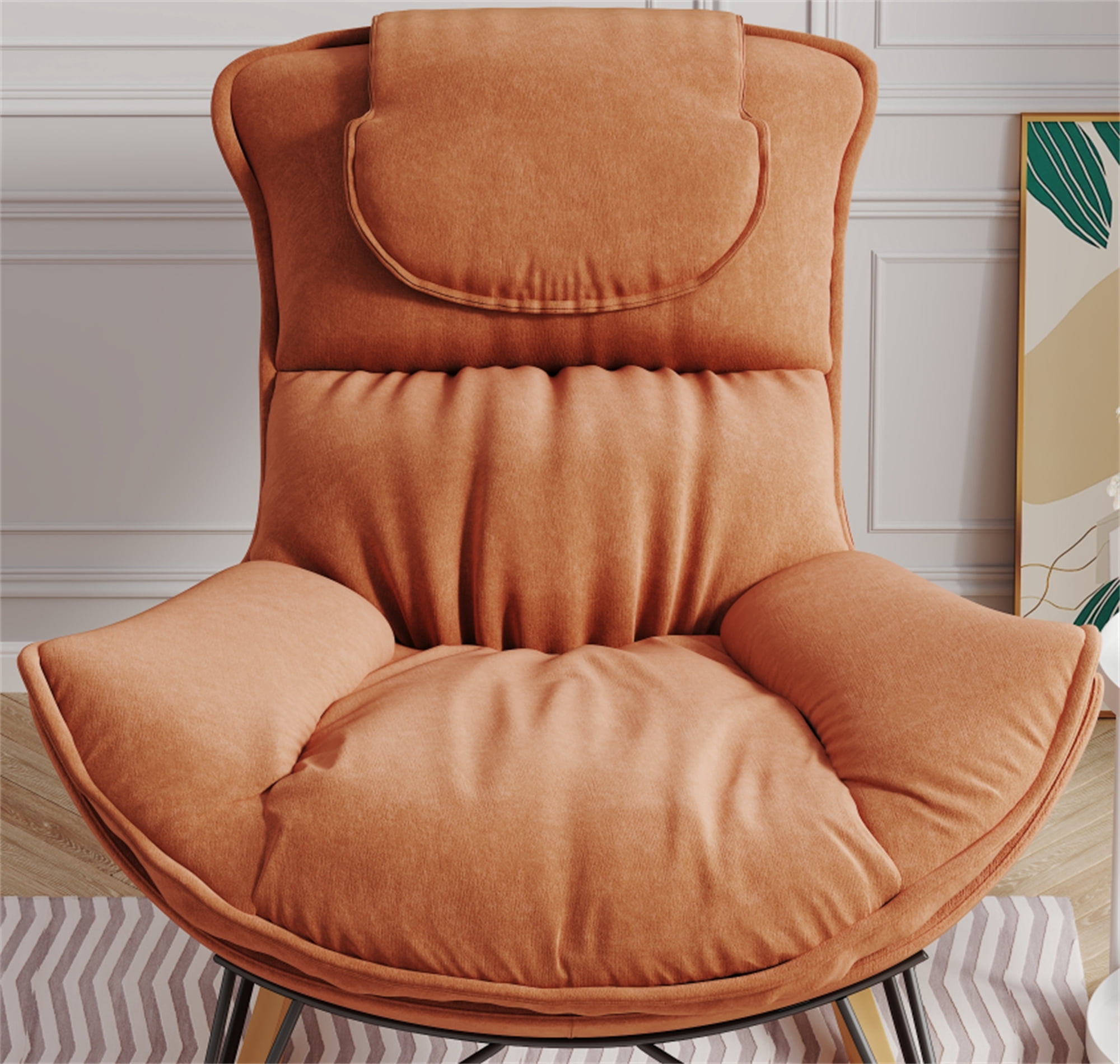 Aukfa Upholstered Rocking Chaise Lounge Chair for Home Office, Velvet, Brown