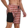 thumbnail image 2 of Sigee Red and Brown Squares Print Mens Swim Trunks with Compression Liner Quick Dry Swim Stretch Beach Shorts with Pockets,S-3XL, 2 of 7