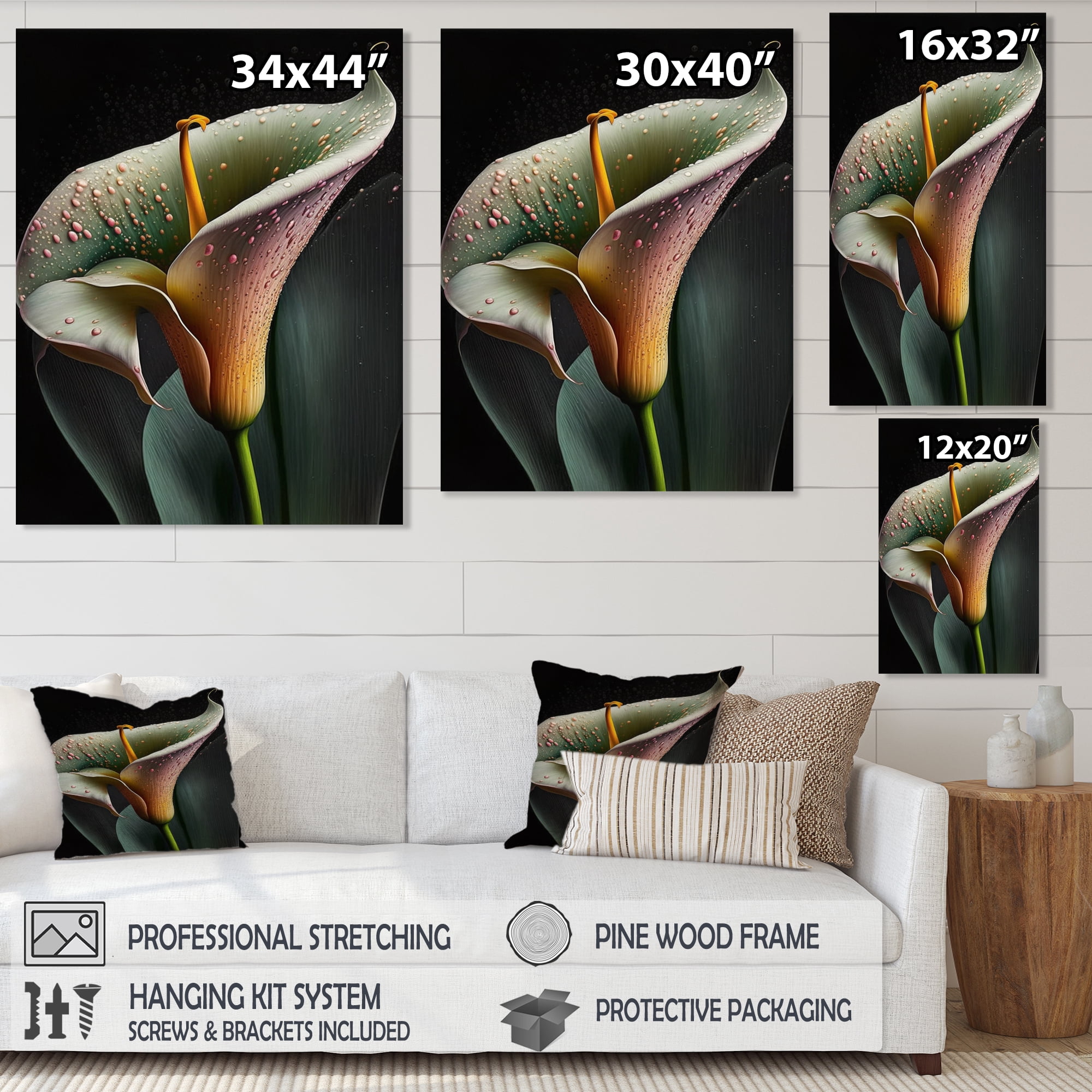 Designart Gren And White Calla Lily Flower V Canvas Wall Art