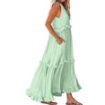 thumbnail image 2 of Women's Resort Style Ruffled Long Dress Round Neck Sleeveless Flowy Beach Dress with Pockets Mint Green Calico L, 2 of 7