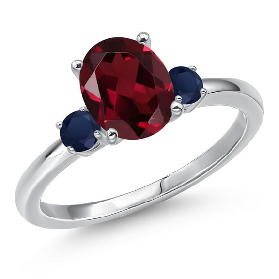 Gem Stone King 14K White Gold Red Rhodolite Garnet and Blue Sapphire Engagement Ring for Women | 2.30 Cttw | Oval 9X7MM | Gemstone January Birthstone | Size 9