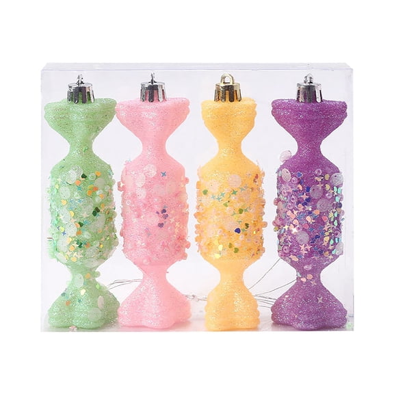 Candy Christmas Ornaments, Glitter Sequin Candy Shaped Hanging Decorations, Pastel Candy Tree Pendants, Sweet Style Holiday Baubles, Xmas Festival Display Ornaments, Sparkly Hanging Baubles