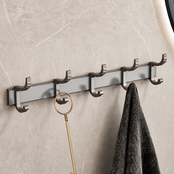 5 Hooks Wall Mounted Coat Rack, Heavy Duty Matte Aluminum Alloy Hook Rail, for Hanging Coats, Hats, Towels, and Bags, Space-Saving Entryway Organizer for Bathroom, Bedroom, and Mudroom