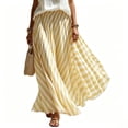 thumbnail image 4 of Boho Skirts for Women Summer Midi Length Loose Fit Plaid Long Flowy Elastic Waist A-Line Skirt Beach Vacation Yellow XL(XL), 4 of 7