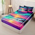 thumbnail image 2 of Manfei Pretty Sunset Zipper Twin Comforter Sets with Fitted Sheet and 2 Pillowcases,Multicolor Ocean Waves Zipper Bedding Set,Black Reversible,4pcs, 2 of 8