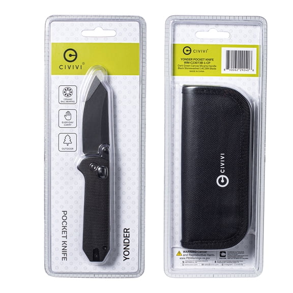 CIVIVI Yonder Folding Pocket Knife Crossbar Lock Knife with 2.88" 14C28N Blade Micarta Handle, Designed by Zac Whitmore WM-C23073B-1-CP