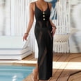 thumbnail image 2 of Hduncf Women's Dresses Cover Ups Elegant Button Up V Neck Fashion Beach Bathing Suits Swimwear Split Side Coverup Black Free Size, 2 of 5