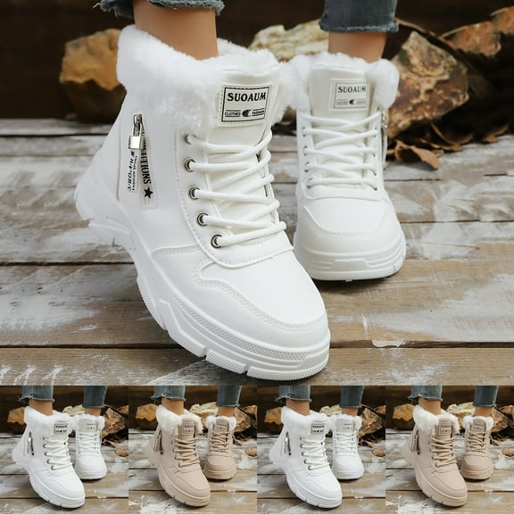Miluxas Women’s Winter Snow Boots – Waterproof, Plush , Lace Up Non-Slip Ankle Shoes Booties for Winter Fall Outdoor Walking White 9.5(43)