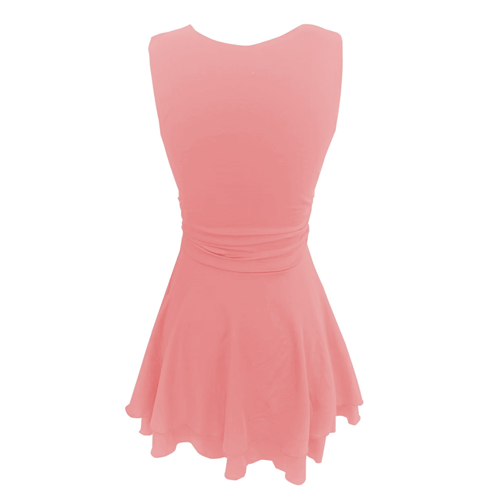 Wuxian Women Tennis Dress Sleeveless Wide Strap Popular Square Neck High Waist Ruched A-Line Ruffle Tiered Flowy Athletic Sport Workout Yoga Mini Dresses,Light Pink,L