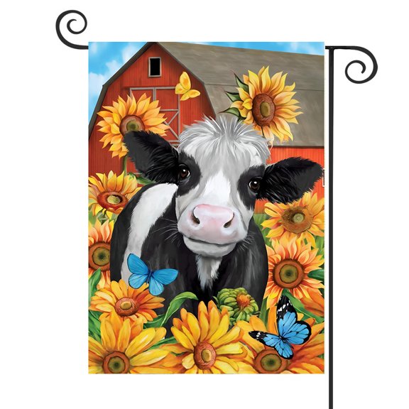 DMERBYL Happy Cow Summer Garden Flag Sunflowers Barn 12.5" x 18"