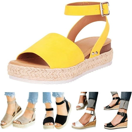 Platform Wedge Sandals For Women Fashion Sandals For Women 2024 With Arch Support Orthopedic Sandals Cute Comfortable Open Toe Espadrilles Wedge Sandals Ankle Strap Slip On Shoes Strappy Sandals