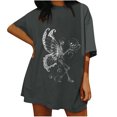 thumbnail image 1 of Top de manga corta suelto con estampado de calavera Retro desgastado y hombros caídos para mujer Pompotops hfajkhk125735, 1 of 6