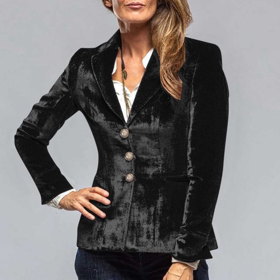Joau Velvet Blazers for Women Long Sleeve Notched Lapel Business Casual Dressy Suit Jackets Open Front Elegant Work Office Cardigan Top with Pockets