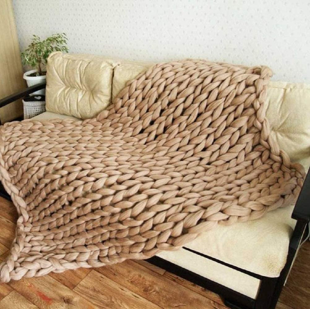 Inverse growth Handmade Chunky Knit Blanket Large Thick Wool Bulky Knitting  Throw for Bedroom Decor Pet Bed Chair Mat Rug Grey 40×60