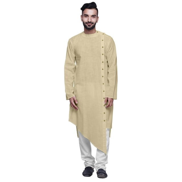 Atasi Kurta-Chemise pour Homme en Coton Flex, Uni, Col Rond, Tenue Festive de Designer