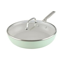 KitchenAid Hard-Anodized 12.25 Inch Ceramic Induction Skillet with Lid, Dishwasher Safe and Oven Safe to 500°F, Pistachio