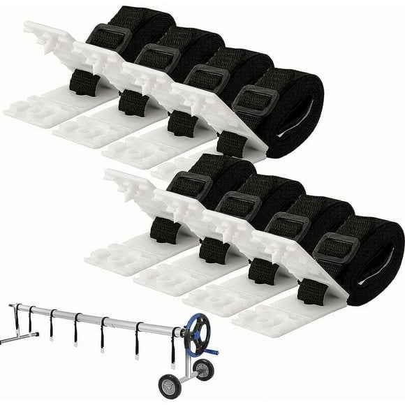 Solar Cover Reel Attachment Kit for Universal Inground Swimming Pool, UV Light & Chlorine Resistant Straps, Waterproof Cord Plates, Buckles Included, Easy Installation & Maintenance