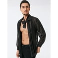 thumbnail image 4 of INCERUN Men's Black Transparent Long Sleeve Lapel Mesh Shirt with Tie Clubwear, 4 of 8