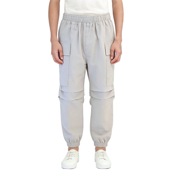 hoksml Boys Cargo Jogger Pants, Kids Elastic Waist Pull-On Pants with Multi Pockets, Casual Solid Color Hiking Pants