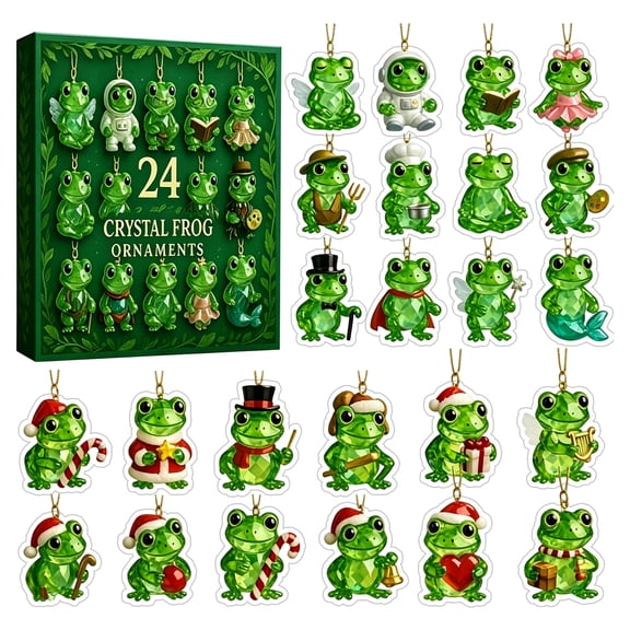 Christmas Ornaments Set Faceted Acrylic Frog Figurines 24 Piece Christmas Tree Decorations for Home Holiday Hanging Decor Seasonal Gifting