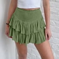 thumbnail image 2 of qolati Women Smocked Ruffle Mini Skirts Summer High Waisted Tiered Short Skirt Cute Pleated A-Line Flared Skirt with Shorts Underneath, 2 of 6