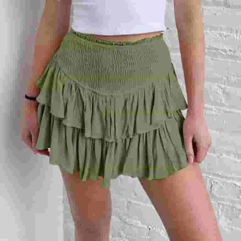 Women Smocked Ruffle Mini Skirt High Waisted A-Line Summer Women Smocked Ruffle Mini Skirt High Waisted A-Line Summer