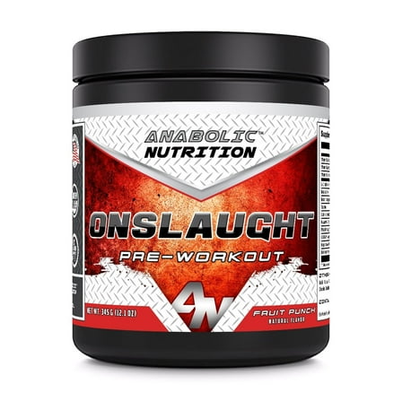 Anabolic Nutrition Onslaught Pre-Workout Grape 345 Grams Powder Fruit Punch Flavor Supplement | 30 Servings | Pre Workout Supplement | Made in USA