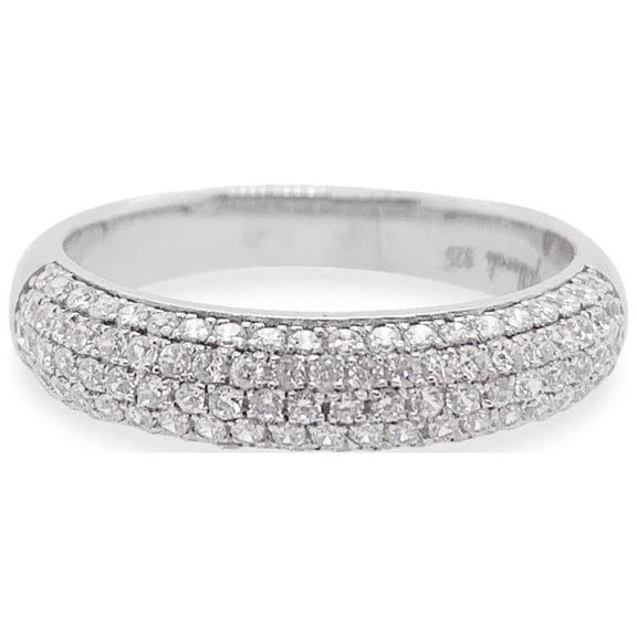 Glitz Design Rounded Cut 5 Row Diamond Ring White Gold Rhodium Finish CZ