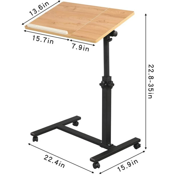 Table réglable au-dessus de la table de lit réglable en hauteur support  d'ordinateur portable mobile bureau chariot roulant réglable en hauteur