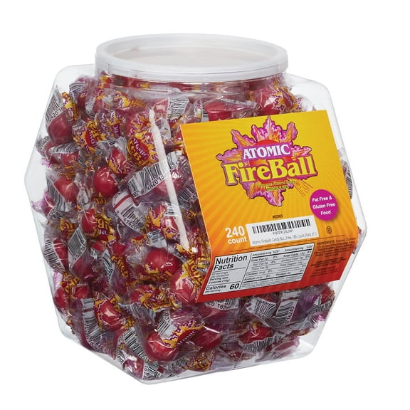 s Candy Bulk Tub, 240 Pieces - Cinnamon Flavored Jawbreakers Individually Wrapped Candies in Reusable Container, Fat Free & Gluten Free