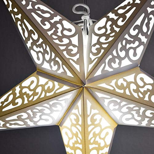 Quasimoon 24' Atomic White w/ Tissue Paper Star Lantern, Hanging Decoration by PaperLanternStore