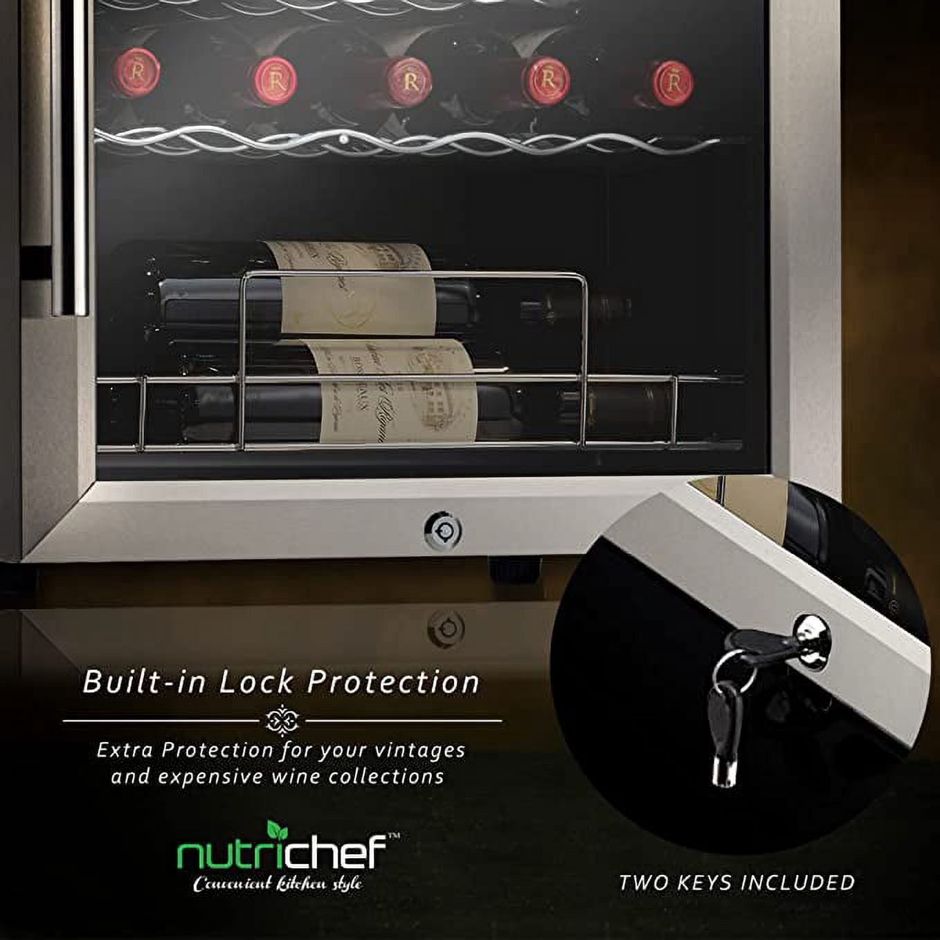 NutriChef 34 Bottle Wine Cooler Refrigerator BLACK