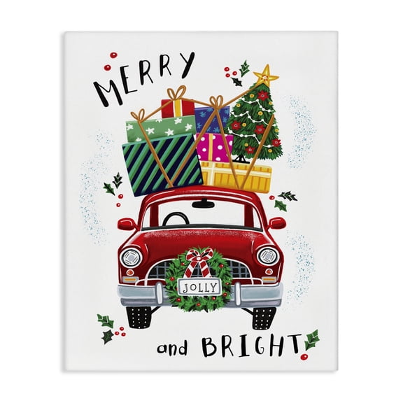 Stupell Industries Traditional Merry and Bright Sentiment Red Holly Farm Truck Canvas Art, 16 x 20, by Elizabeth Tyndall