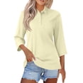 thumbnail image 2 of Hearthz Womens Tops 3/4 Sleeve Polo Shirts Buttons Collared Tennis Tops UPF 50+ Sun Protection Golf Shirt Work Tops Beige XXL, 2 of 6