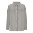 thumbnail image 4 of Fashion Denim Shirt Jacket for Women Relaxed Fit Button Down Fringed Hem Long Sleeve Chest Pocket Casual Overshirt Coat Gray S, 4 of 6