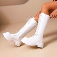 thumbnail image 7 of hopeusnice Round Toe Lace Up Side Zipper Knee High Boots Women Leather Boots for Street Style White 42, 7 of 7