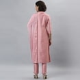 thumbnail image 6 of Janasya Indian Mandarin Collar 3/4 Sleeve Floral Print Pink Poly Silk Kurta With Pant And Dupatta For Women, 6 of 9