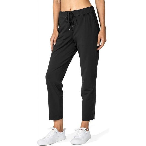 Women's Joggers Sweatpants Pants with Deep Pockets Ladies Stretch Workout Pants for Yoga,Golf, Athletic, Gym,Lounge,Travel, Work,Running Black Spandex