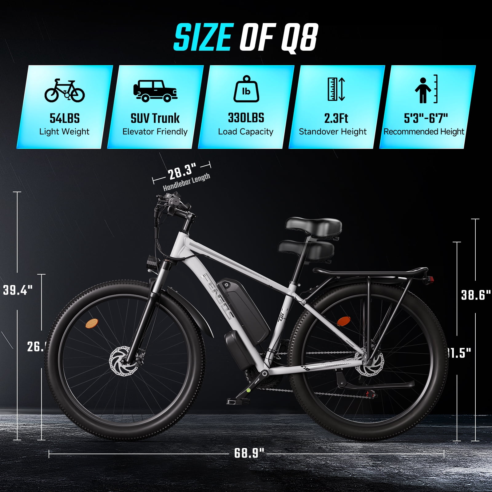 FENGQS 27.5" Electric Bike for Adults, 2000W Peak Power Motor Ebike, 35MPH 80Miles Electric Mountain Bike with 17.5AH Removable Battery-UL 2849, 21-Speed, White