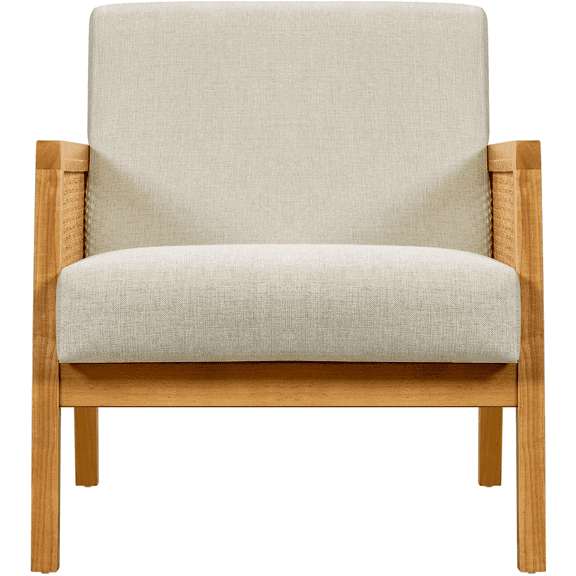 Renwick Fabric Upholstered Accent Chair with Rattan Sides for Living Rooms,Beige