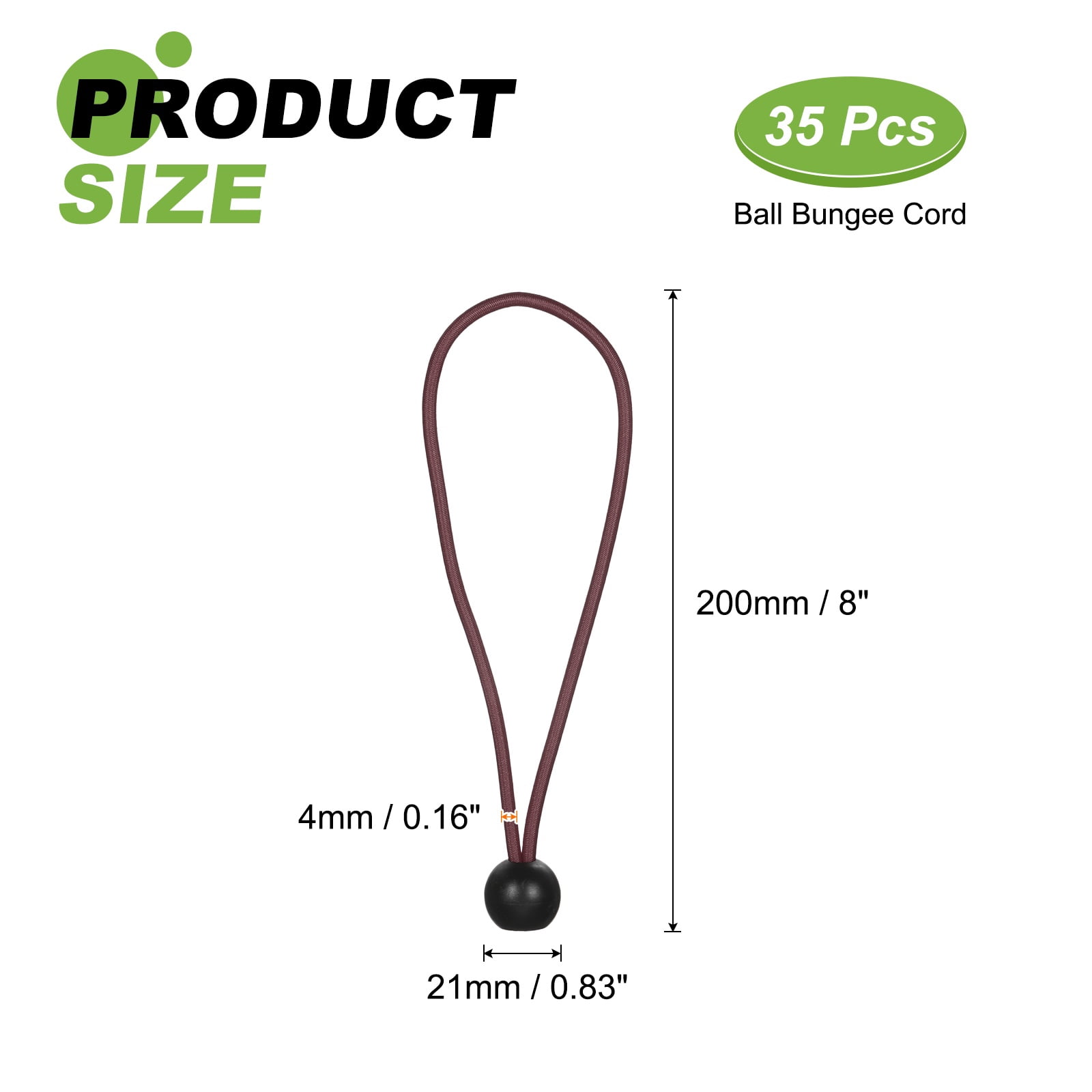 Ball Bungee Cord 8 Inch, 35 Pcs Bungee Cords with Balls Canopy Tarp Tie Downs Cords Elastic String for Outdoor Camping Cargo Shelter Tent Poles, Khaki