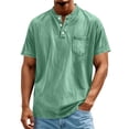 thumbnail image 4 of Yuanlook Men's Everyday Vintage Henley Shirt, Ultra-Soft Washed Fabric with Mandarin Collar & Pocket, S-XXL, 4 of 6