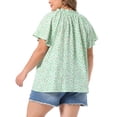 thumbnail image 3 of Agnes Orinda Women's Plus Size Easter Tops Floral Print Shirt Ruffle Notch V Neck Short Sleeve Dressy Casual Summer Blouse 2X Green, 3 of 6