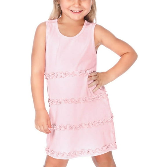 Kavio! Little Girls 3-6X A-Line Lettuce Edge Ruffles Scoop Neck Sleeveless Dress Baby Pink 5/6