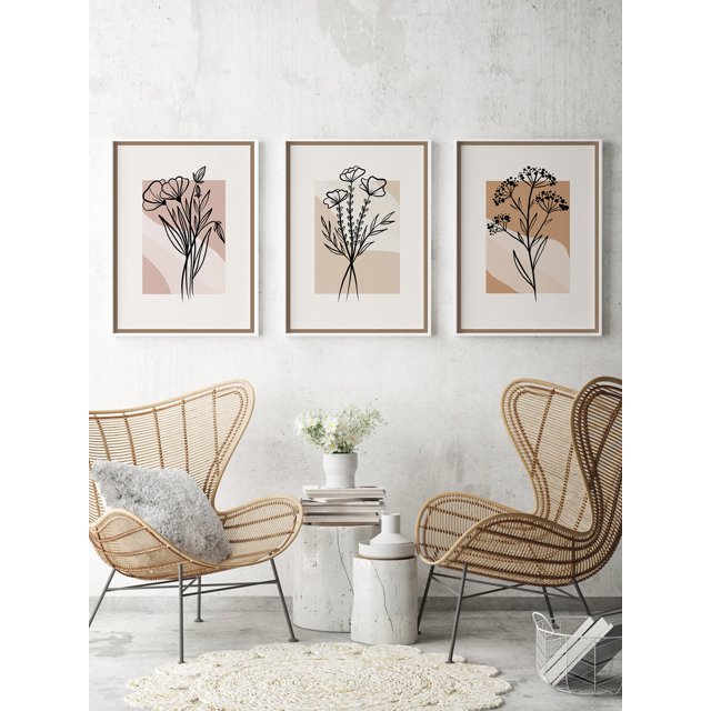 3pcs Floral Pattern Unframed Painting, Abstract Wall Art Prints For Home Decor