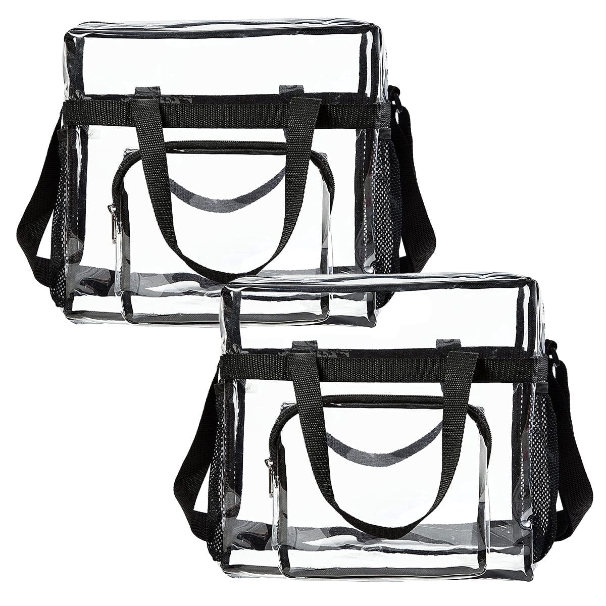 NUAHRHY 2pcs Transparent Cross Clear PVC Beach Tote Bag for Women Work Stadium Events Plastic Approve Handbags with Handle Large Capacity None List