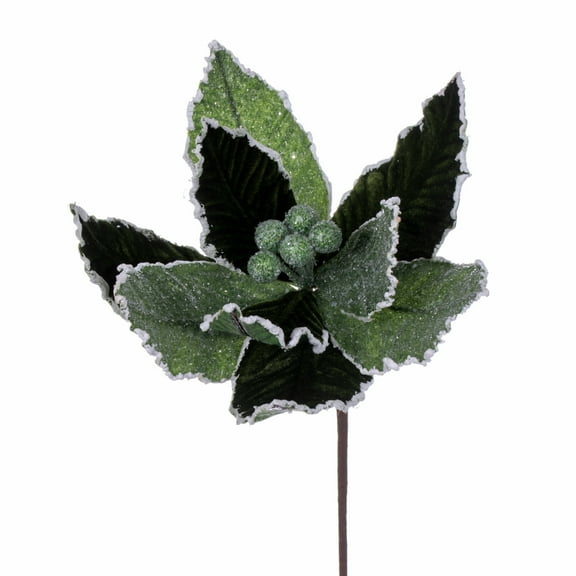 Vickerman 17" Artificial Green Glitter Petal Poinsettia Christmas Stem, 5 per bag