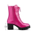 thumbnail image 5 of BLISSFUL STEP Women's Chunky Heel Zip Platform Block Combat Boots Fuchsia 10, 5 of 7